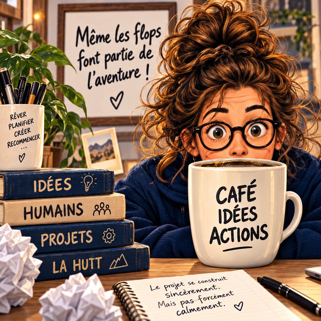 Illustration du bureau créatif de La Hutt, rempli de carnets, de livres et d’idées